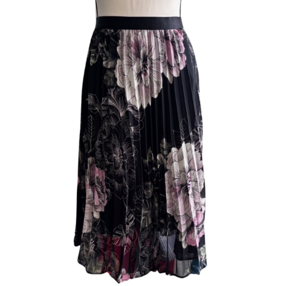 le chateau Black Midi Skirt with Pink and Cream Floral Print